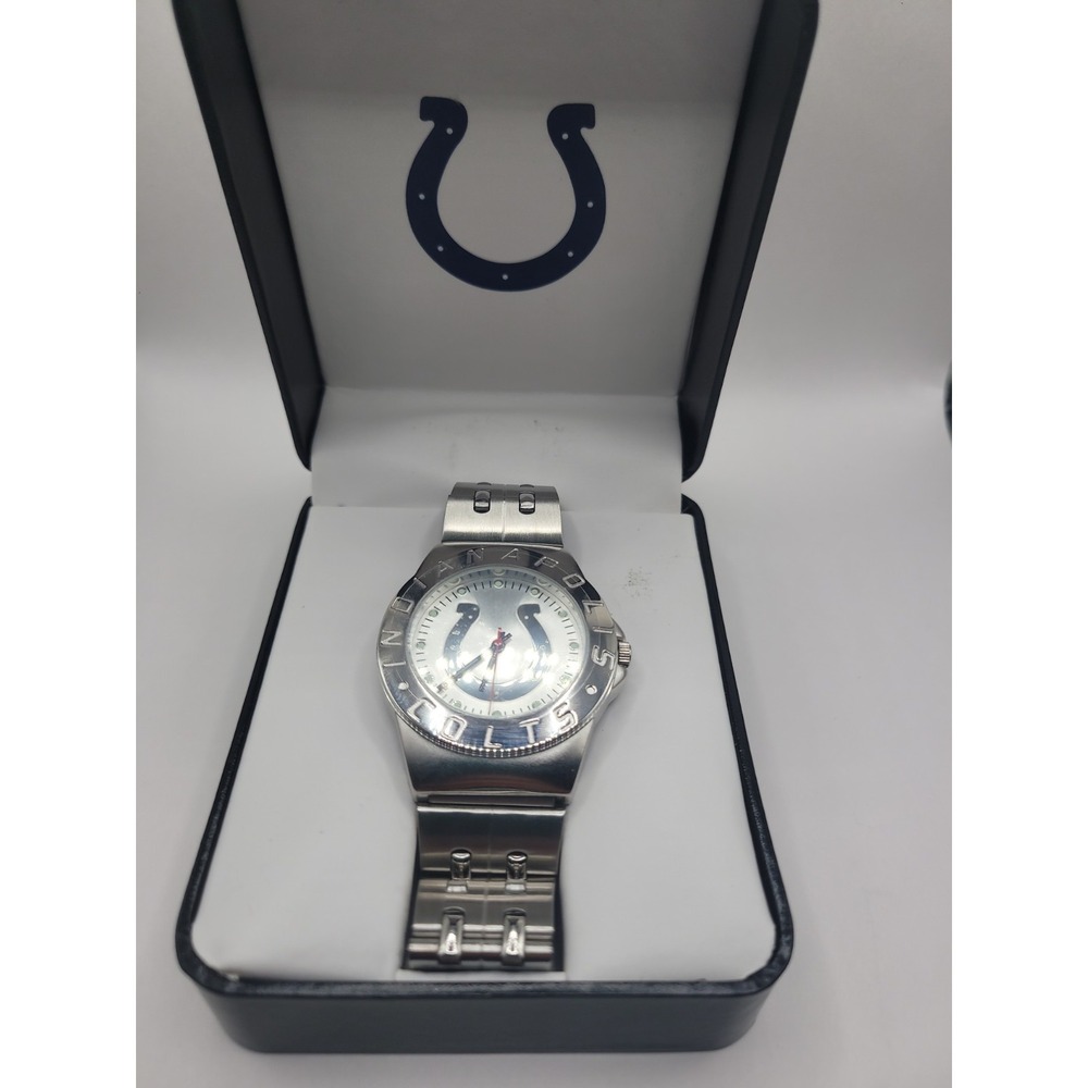 Indianapolis Colts NFL Watch Silver Tone Horseshoe Logo Quartz Wristwatch